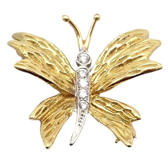 Authentic! Tiffany & Co 18k Yellow White Gold Butterfly Diamond Pin Brooch - Picture 10 of 13
